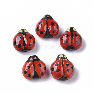 Handmade Porcelain Beads, Famille Rose Style, Ladybug, Red, 15.5~17x15~16x9~10mm, Hole: 1.6~2mm(X-PORC-N004-06)