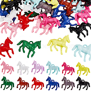 Elite 48Pcs 12 colors Opaque Acrylic Pendants, Horse, Mixed Color, 41x42x13mm, Hole: 3.5x4mm, 4pcs/color(TACR-PH0001-47)