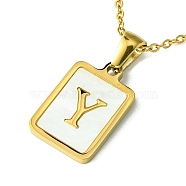Ion Plating(IP) Rectangle with Initial Letter 304 Stainless Steel Pendant Necklace, white Shell, Real 18K Gold Plated, Letter Y, 16.06 inch(40.8cm)(NJEW-R265-04G-Y)