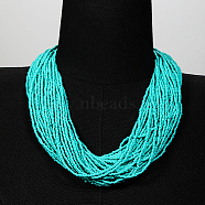 Plastic Beaded Multi-strand Necklaces, Bohemian Style Necklace, Medium Turquoise, 20.87 inch(53cm)(ZG0249-1)