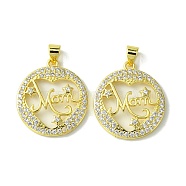 Mother's Day Brass Micro Pave Cubic Zirconia Pendants, Word Mom, Real 18K Gold Plated, 24.5x22x3mm, Hole: 5mm(KK-H472-07G-02)