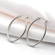 201 Stainless Steel Hoop Earrings, with 304 Stainless Steel Pin, Hypoallergenic Earrings, Oval, Stainless Steel Color, 33~36.5x22~24x2mm, 12 Gauge, Pin: 1x0.6mm(EJEW-P066-18B)