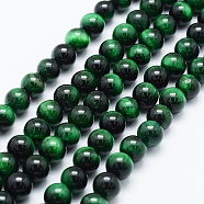 Natural Tiger Eye Beads Strands, Dyed & Heated, Round, Green, 8mm, Hole: 1mm, about 48pcs/strand, 14.6 inch(37cm)(X-G-F561-8mm-B01)