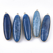 Natural Agate Big Pendants, with Brass Findings, Dyed, Oval, Golden, Marine Blue, 73~74x20~22x12~16mm, Hole: 2mm(G-S344-64A)