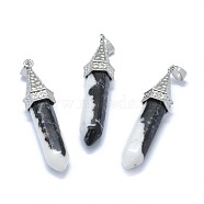 Natural Zebra Jasper Pointed Pendants, with Alloy Findings, Bullet, Platinum, 61x14.5x12.5mm, Hole: 3.5x
7.5mm(G-G795-01P-04)