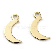 Brass Charms, Long-Lasting Plated, Moon, Real 24K Gold Plated, 10.5x5.5x0.5mm, Hole: 1.4mm(KK-Z007-06G)