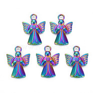 201 Stainless Steel Pendants, Angel, Rainbow Color, 19.5x14x3mm, Hole: 2.5mm(STAS-S119-040)