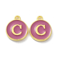 Golden Plated Alloy Enamel Charms, Cadmium Free & Lead Free, Enamelled Sequins, Flamingo, Flat Round with Letter, Letter.C, 14x12x2mm, Hole: 1.4mm(ENAM-XCP0001-13C)