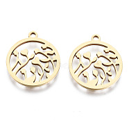 201 Stainless Steel Pendants, Laser Cut, Ring with Flower, Golden, 17x15x1mm, Hole: 1.4mm(STAS-T044-191G)