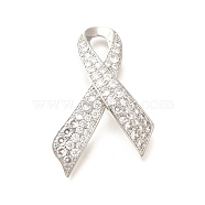 Silk Ribbon Brass Micro Pave Clear Cubic Zirconia Brooches, Long-Lasting Plated, Cadmium Free & Lead Free, Platinum, 60x38mm(KK-M312-23P)