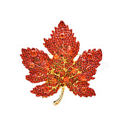 Autumn Maple Leaf Light Gold Alloy Rhinestone Brooch Pins, for Sweaters Coats, Hyacinth, 50x47mm(PW-WG57699-01)