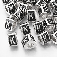 Alloy European Beads, Enamel Style, Large Hole Beads, Triangle with Letter, Platinum, Black, Letter.K, 9.5x9x6.5mm, Hole: 5mm(MPDL-S038-09K)