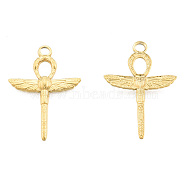 Ion Plating(IP) 201 Stainless Steel Pendants, Ankh Cross with Wing, Real 18K Gold Plated, 30.5x21.5x2.5mm, Hole: 2.5mm(STAS-N098-249LG)