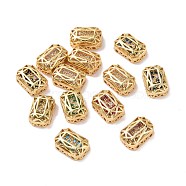 Eco-friendly Brass Micro Pave Cubic Zirconia Multi-strand Links, Rack Plating, Cadmium Free & Lead Free, Rectangle Octagon, Golden, Mixed Color, 12x8x5mm, Hole: 1.2mm(KK-D076-05A-G)