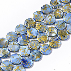 Drawbench Freshwater Shell Beads Strands, Dyed, Flat Round, Royal Blue, 10.5~11.5x2~3mm, Hole: 1mm, about 32pcs/Strand, 14.17 inch~14.45 inch(X-SHEL-T014-012A)