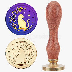 Wax Seal Stamp Set, Sealing Wax Stamp Solid Brass Head, Wood Handle Retro Brass Stamp Kit Removable, for Envelopes Invitations, Gift Card, Cat Shape, 83x22mm(AJEW-WH0208-1160)