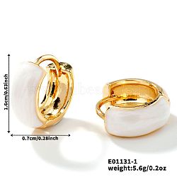 Brass Enamel Hoop Earrings, Fashionable and High-end European and American Style, Golden, White, 16x7mm(CM4062-1)