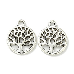 Tibetan Style Alloy Pendants , Lead Free & Cadmium Free, Flat Round with Tree of Life, Antique Silver, 13x10.5x1.5mm, Hole: 1.5mm(TIBE-I026-5990AS)