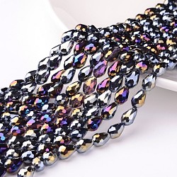 Electroplate Glass Beads Strands, AB Color Plated, Faceted Teardrop, Black, 12x8mm, 58pcs/strand, 26.5 inch(EGLA-D015-12x8mm-14)