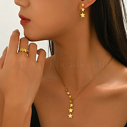 Stainless Steel Star Earrings & Necklaces & Rings Sets for Women, Real 18K Gold Plated, Necklaces: 17.13 inch(43.5cm)(IZ1573)