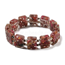 Dyed Natural Imperial Jasper with Resin Beaded Stretch Bracelets, Rectangle, Cerise, Inner Diameter: 2-1/8 inch(5.4cm)(BJEW-G698-01A-03)