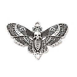 Alloy Pendant, Skull & Moth, Antique Silver, 27x43x3mm, Hole: 2.3mm(FIND-C014-03AS)