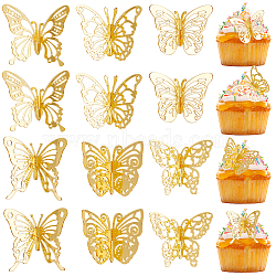 12Pcs 6 Styles Acrylic Mirror Butterfly Cupcake Toppers, for Cake Decorations, Gold, 43~50x69~74x1mm, 2pcs/style(FIND-CN0001-44)