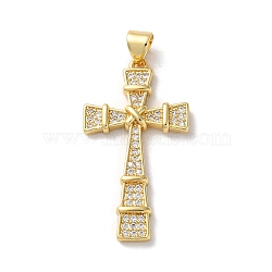 Brass Micro Pave Cubic Zirconia Pendants, Cross, Real 18K Gold Plated, 32x17.5x3.5mm, Hole: 4x3.5mm(KK-A212-07E-G)