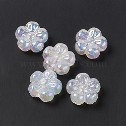 UV Plating Rainbow Iridescent Acrylic Flower Beads, 5 Petal Plum Blossom, WhiteSmoke, 22x23x10mm, Hole: 3.5mm(PACR-M003-10E)