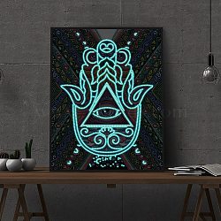 DIY Luminous Diamond Painting Kit, Including Glow in the Dark Resin Rhinestones Bag, Diamond Sticky Pen, Tray Plate and Glue Clay, Hamsa Hand, 400x300mm(LUMI-PW0004-039I)