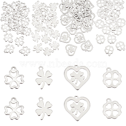 Unicraftale 80Pcs 4 Style Stainless Steel Charms, Clover, Stainless Steel Color, 12~13x9.5~14.5x0.8~1mm, Hole: 1~1.4mm, 20pcs/style(STAS-UN0051-71)