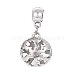 Tibetan Style Alloy Pendants, Flat Round, Antique Silver, 38.5mm, Hole: 5.5mm, Pendant: 23x20x10mm(TIBEP-F072-07AS)