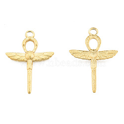 Ion Plating(IP) 201 Stainless Steel Pendants, Ankh Cross with Wing, Real 18K Gold Plated, 30.5x21.5x2.5mm, Hole: 2.5mm(STAS-N098-249LG)