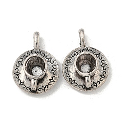 Coffee Cup Tibetan Style Alloy Pendants, Waitress Charms, Cadmium Free & Nickel Free & Lead Free, Antique Silver, 26x18.5x10mm, Hole: 2.5x4.5mm(X-TIBEP-A13415-AS-NR)