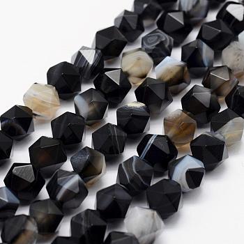 Natural Black Agate Beads Strands, Star Cut Round Beads, Dyed & Heated, Faceted, Black, 8~8.5mm, Hole: 1mm, about 48~50pcs/strand, 14.9~15.1 inch(38~38.5cm)