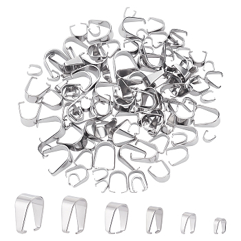 120Pcs 6 Style 304 Stainless Steel Snap on Bails, Stainless Steel Color, 5.5~13x5~12x2.5~7mm, 20pcs/style