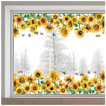 PVC Window Static Stickers, Rectangle Shape, for Window Decoration, Flower, 380x1160mm