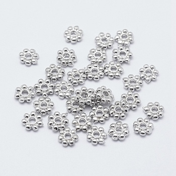 Brass Daisy Spacer Beads, Long-Lasting Plated, Real Platinum Plated, Nickel Free, Flower, 5.5x1.5mm, Hole: 1mm