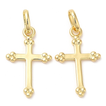 Rack Plating Brass Pendants, Long-Lasting Plated, Cadmium Free & Lead Free, Cross Charms, Real 18K Gold Plated, 25x15x2mm, Hole: 4.2mm