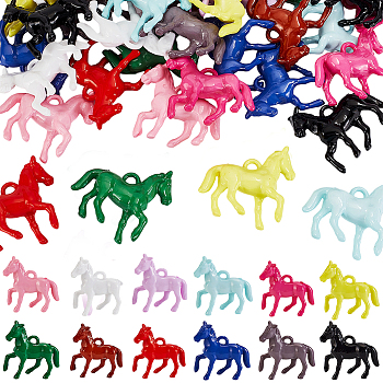 Elite 48Pcs 12 colors Opaque Acrylic Pendants, Horse, Mixed Color, 41x42x13mm, Hole: 3.5x4mm, 4pcs/color