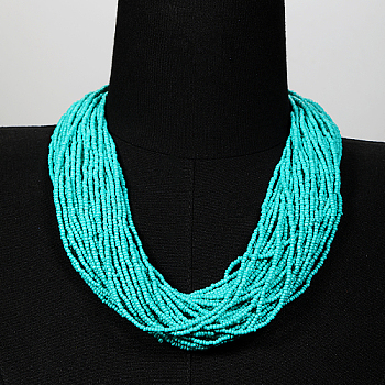 Plastic Beaded Multi-strand Necklaces, Bohemian Style Necklace, Medium Turquoise, 20.87 inch(53cm)