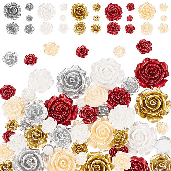 Elite 50Pcs 25 Styles Opaque Resin Cabochons, Rose, Mixed Color, 9~26.5x4.5~11mm, 2pcs/style