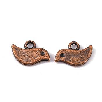Tibetan Style Alloy Charms, Cadmium Free & Nickel Free & Lead Free, Bird, Red Copper, 7x11x1mm, Hole: 1mm