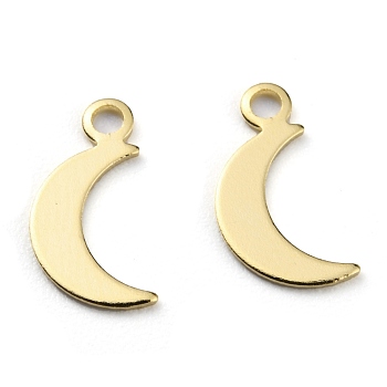 Brass Charms, Long-Lasting Plated, Moon, Real 24K Gold Plated, 10.5x5.5x0.5mm, Hole: 1.4mm