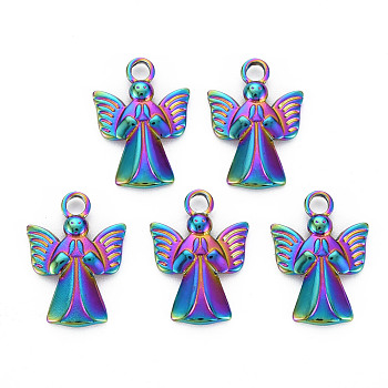 201 Stainless Steel Pendants, Angel, Rainbow Color, 19.5x14x3mm, Hole: 2.5mm