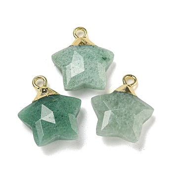 Natural Green Aventurine Pendants, with Rack Plating Brass Findings, Star, 18x15x6mm, Hole: 2mm