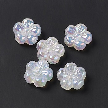 UV Plating Rainbow Iridescent Acrylic Flower Beads, 5 Petal Plum Blossom, WhiteSmoke, 22x23x10mm, Hole: 3.5mm