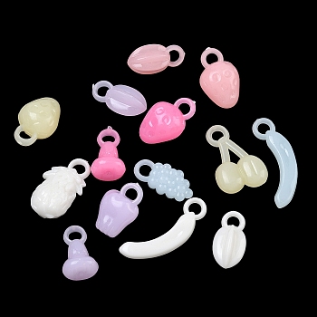 Fruit Plastic Pendants, Imitation Jelly, Mixed Shapes, Mixed Color, 15~24.5x6.5~11x3.5~9mm, Hole: 2.5~3.5mm, about 1219pcs/500g