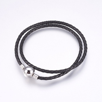 304 Stainless Steel European Style Bracelet Making, Round, Black, 15-1/8 inch(38.5cm), 3mm