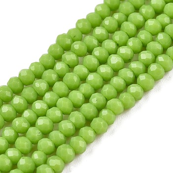 Opaque Solid Color Glass Beads Strands, Faceted, Rondelle, Yellow Green, 2.5x2mm, Hole: 0.7mm, about 154~161pcs/strand, 12.675~12.87 inch(32.5~33cm), about 90~100 strands/set